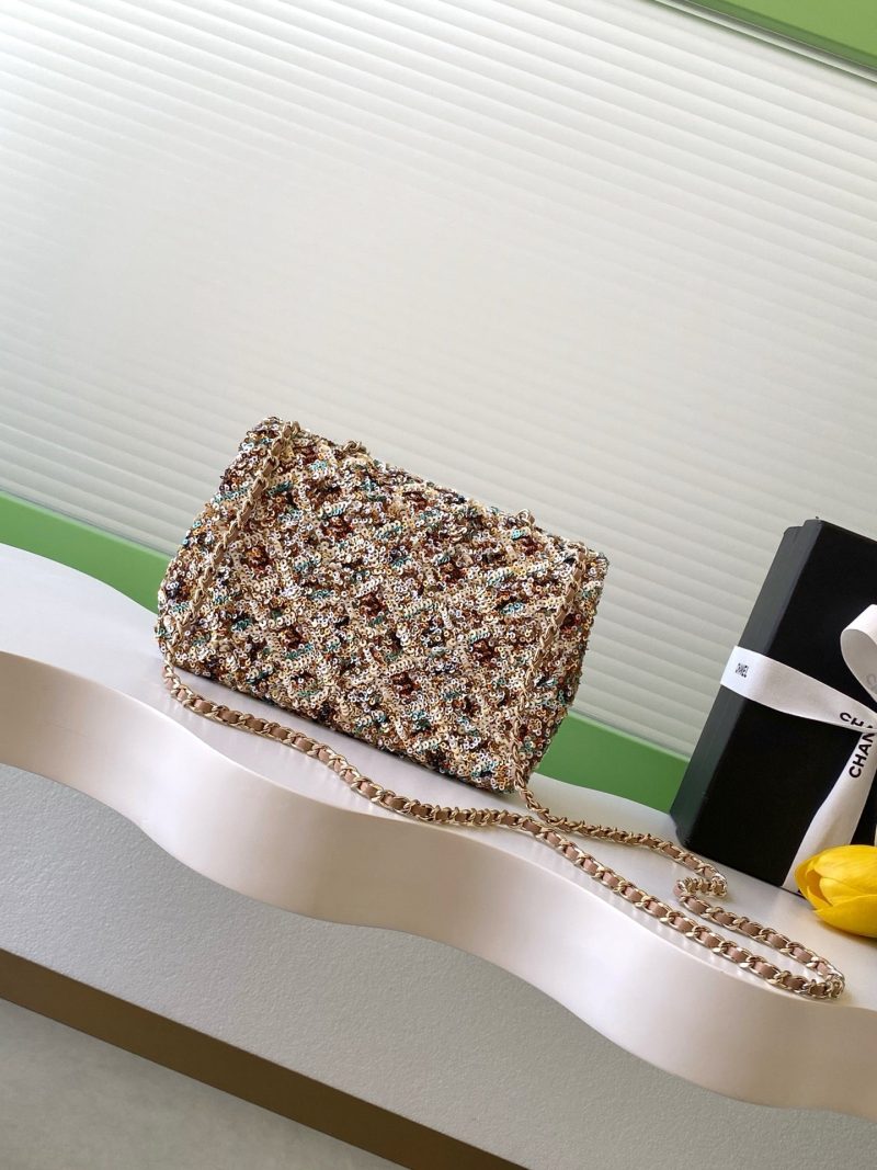 Chanel 2025 Flap Bag 21cm Beige mix Colors Sequin Leather 320284