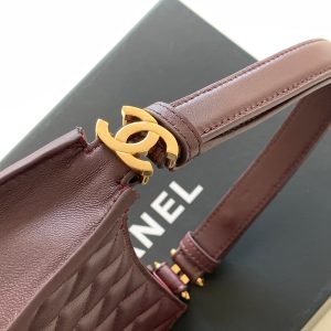 Chanel 25 Christmas Limited Hobo Shoulder Bag Burgundy Lambskin 324808