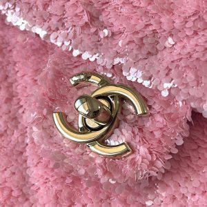 Chanel 25 Sequin Embroidered 21cm Bag Pink Leather Sequins 286171