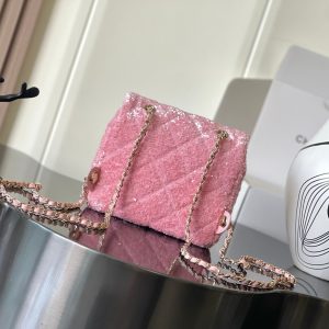 Chanel 25 Sequin Embroidered 21cm Bag Pink Leather Sequins 286171
