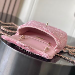 Chanel 25 Sequin Embroidered 21cm Bag Pink Leather Sequins 286171