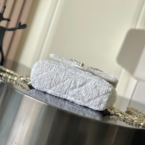 Chanel 25 Sequin Embroidered 21cm Bag White Leather Sequins 286172