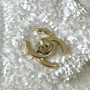 Chanel 25 Sequin Embroidered 21cm Bag White Leather Sequins 286172