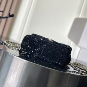 Chanel 25 Sequin Embroidered 21cm Bag Black Leather Sequins 286173