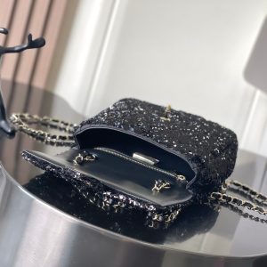 Chanel 25 Sequin Embroidered 21cm Bag Black Leather Sequins 286173
