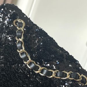 Chanel 25 Sequin Embroidered 21cm Bag Black Leather Sequins 286173