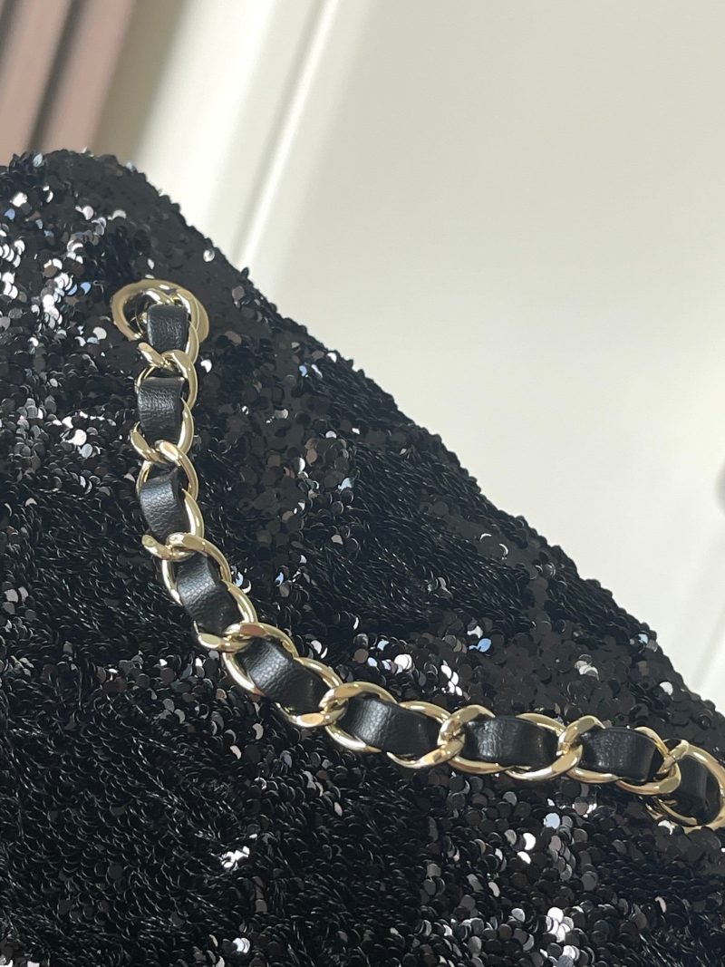 Chanel 25 Sequin Embroidered 21cm Bag Black Leather Sequins 286173