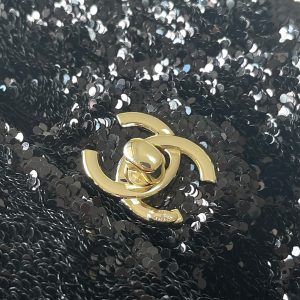 Chanel 25 Sequin Embroidered 21cm Bag Black Leather Sequins 286173