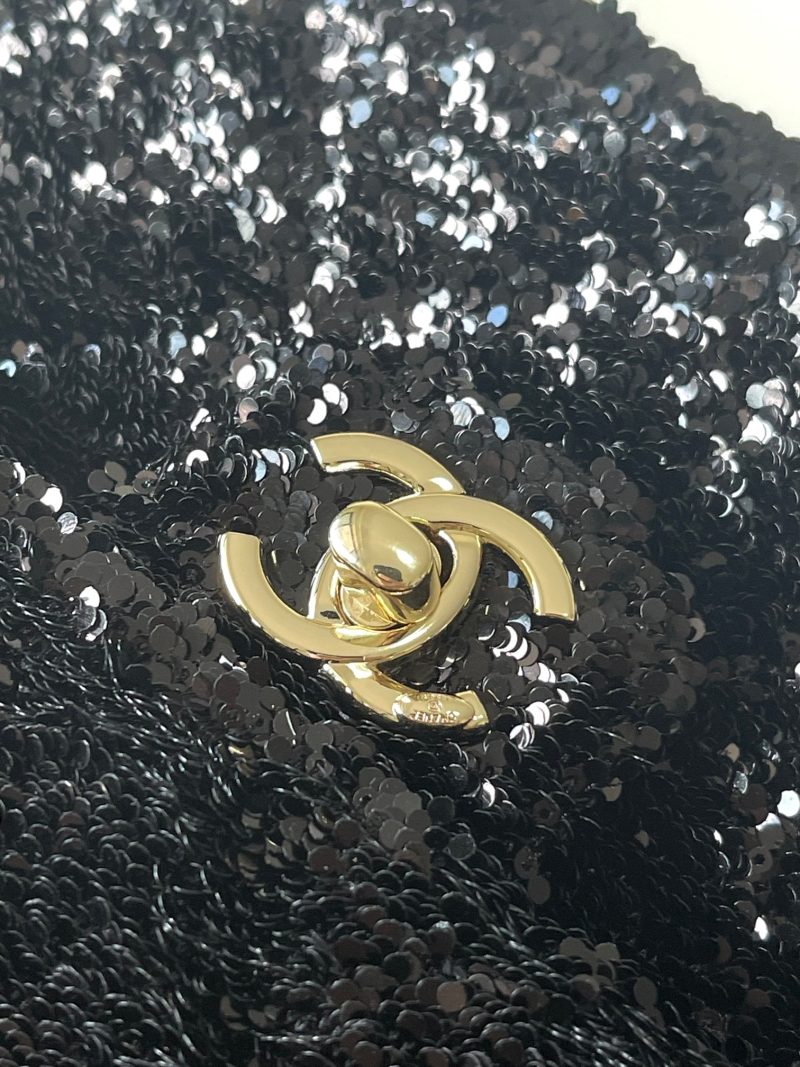 Chanel 25 Sequin Embroidered 21cm Bag Black Leather Sequins 286173