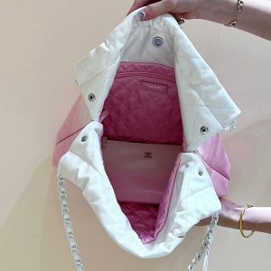 cc22 hobo bag pink white lambskin silver hardware