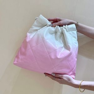 cc22 hobo bag pink white lambskin silver hardware