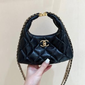 Chanel 24A Limited Edition Hobo Chain Bag Black Goatskin 256157