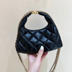 Chanel 24A Limited Edition Hobo Chain Bag Black Goatskin 256157