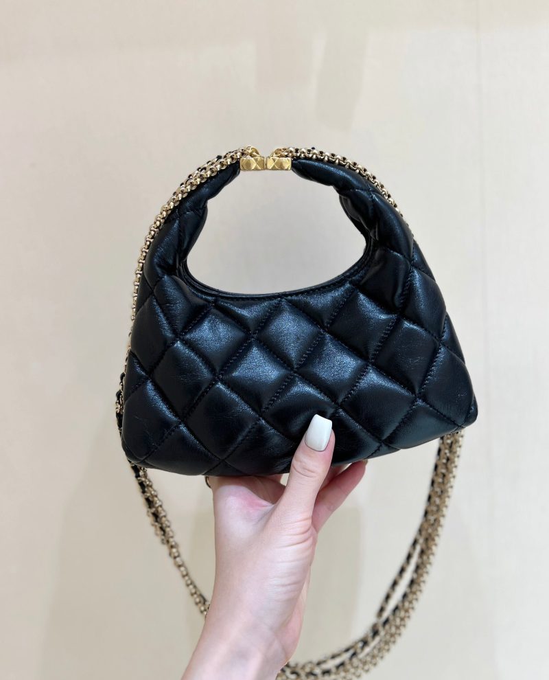 Chanel 24A Limited Edition Hobo Chain Bag Black Goatskin 256157