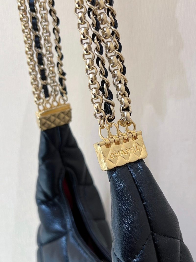 Chanel 24A Limited Edition Hobo Chain Bag Black Goatskin 256157