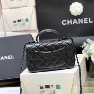 25C Mini Flap Bag Top Handle 20cm Black Lambskin Black Hardware