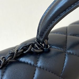25C Mini Flap Bag Top Handle 20cm Black Lambskin Black Hardware