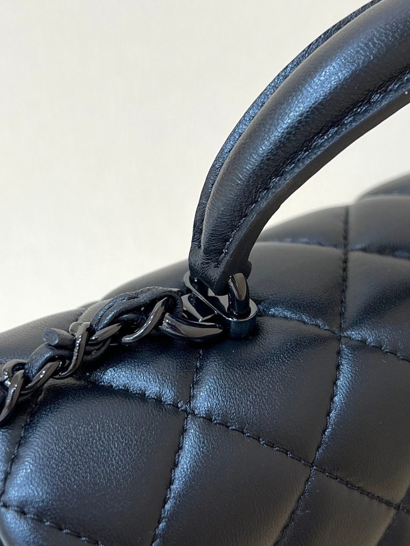 25C Mini Flap Bag Top Handle 20cm Black Lambskin Black Hardware