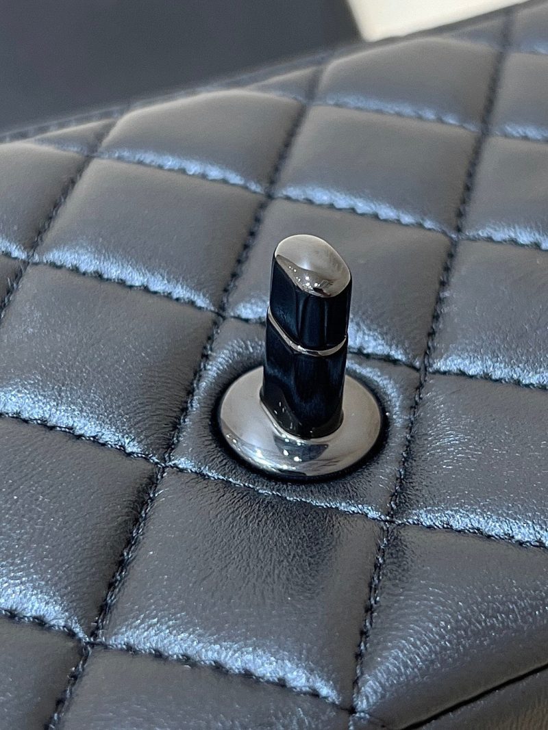 25C Mini Flap Bag Top Handle 20cm Black Lambskin Black Hardware