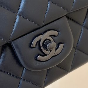 25C Mini Flap Bag Top Handle 20cm Black Lambskin Black Hardware