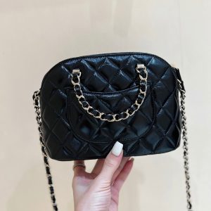 CC 24B AS5130 Small Shell Bag 20cm Black Polished Lambskin