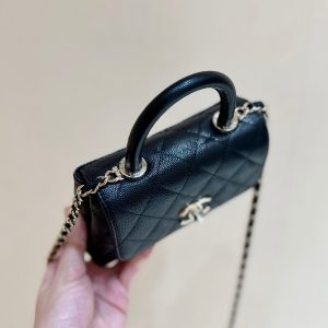 CC 24K Coco Hanle Nano 18cm Black Grained Calfskin Gold Hardware