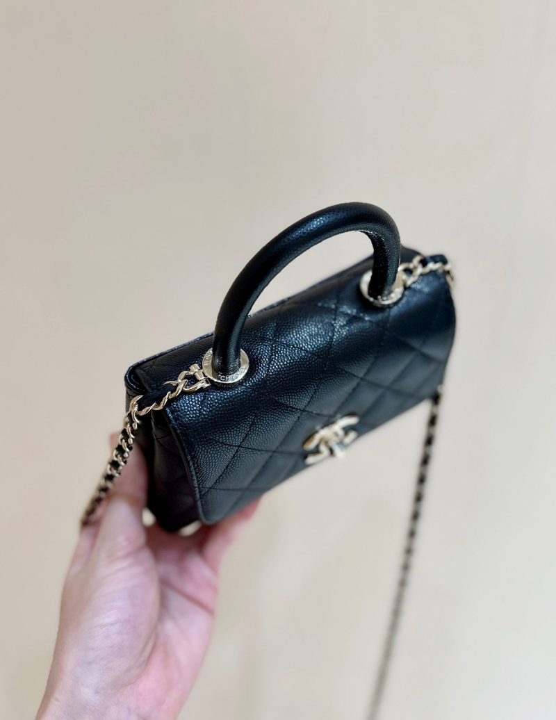 CC 24K Coco Hanle Nano 18cm Black Grained Calfskin Gold Hardware