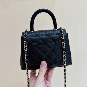CC 24K Coco Hanle Nano 18cm Black Grained Calfskin Gold Hardware