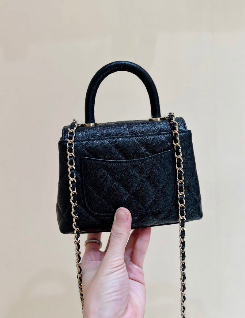 CC 24K Coco Hanle Nano 18cm Black Grained Calfskin Gold Hardware