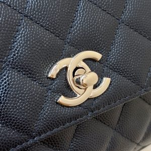 CC 24K Coco Hanle Nano 18cm Black Grained Calfskin Gold Hardware