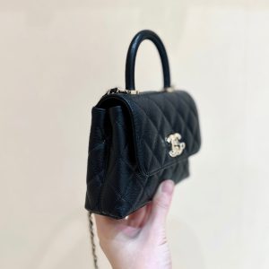 CC 24K Coco Hanle Nano 18cm Black Grained Calfskin Gold Hardware