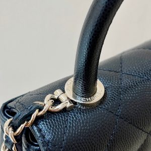 CC 24K Coco Hanle Nano 18cm Black Grained Calfskin Gold Hardware