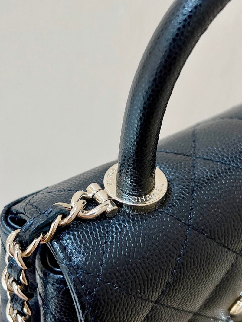 CC 24K Coco Hanle Nano 18cm Black Grained Calfskin Gold Hardware