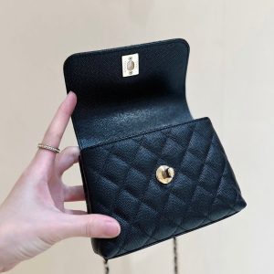 CC 24K Coco Hanle Nano 18cm Black Grained Calfskin Gold Hardware