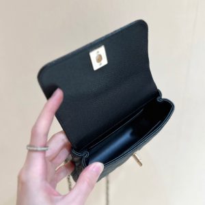 CC 24K Coco Hanle Nano 18cm Black Grained Calfskin Gold Hardware