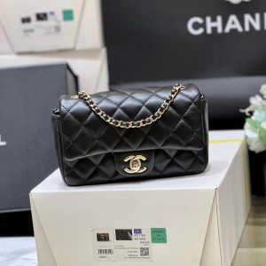 CC 24K Mini Flap Bag 18cm Black Lambskin Silver Hardware