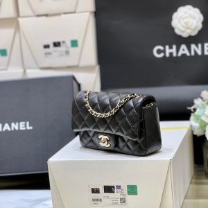 CC 24K Mini Flap Bag 18cm Black Lambskin Silver Hardware