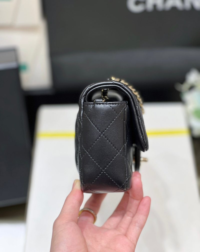 CC 24K Mini Flap Bag 18cm Black Lambskin Silver Hardware