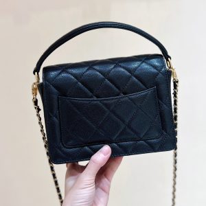 Chanel 24K Handle Flap Bag Black Calfskin Leather