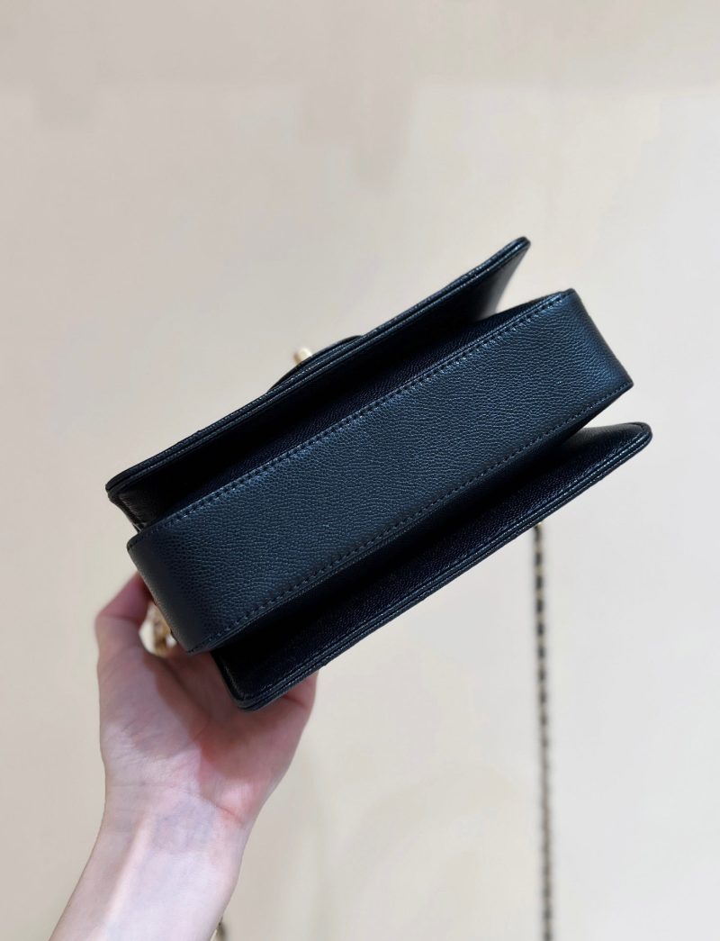 Chanel 24K Handle Flap Bag Black Calfskin Leather