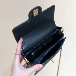 Chanel 24K Handle Flap Bag Black Calfskin Leather