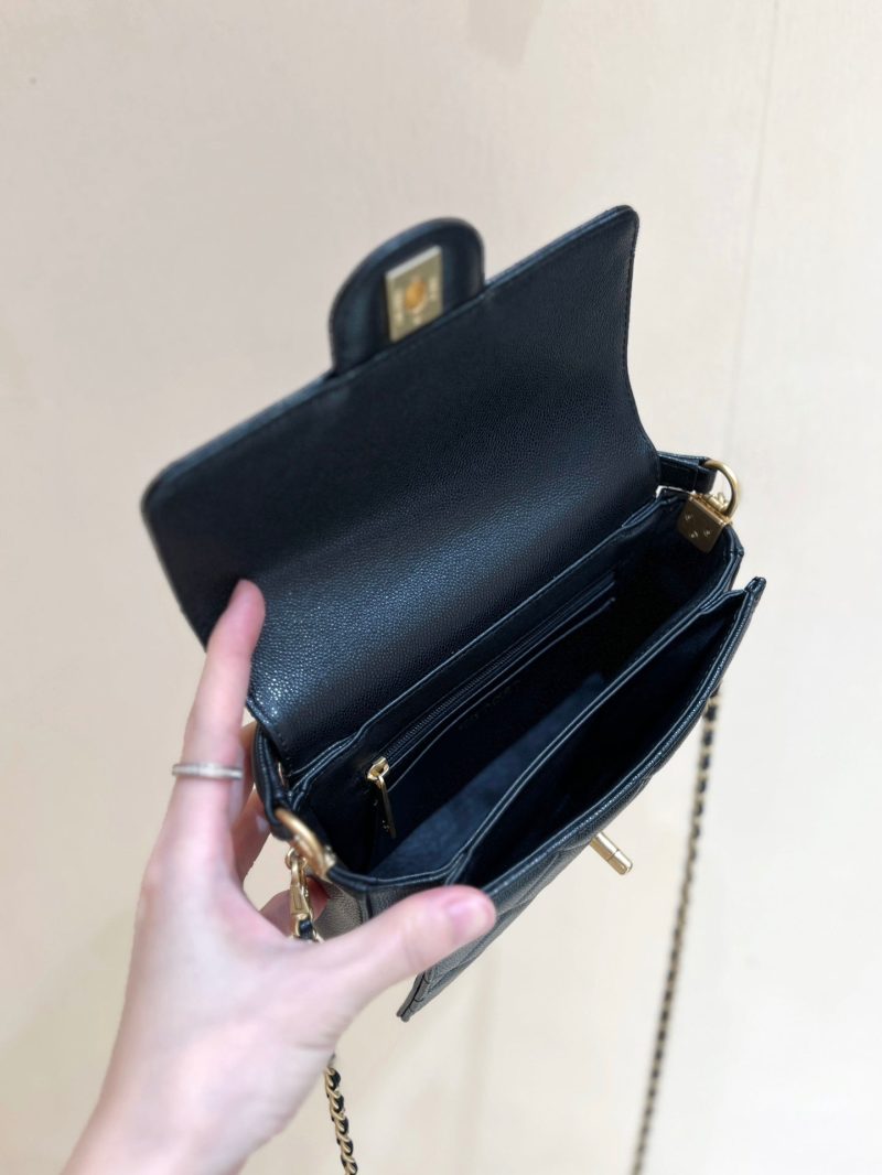 Chanel 24K Handle Flap Bag Black Calfskin Leather