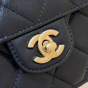 Chanel 24K Handle Flap Bag Black Calfskin Leather