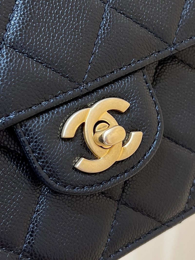 Chanel 24K Handle Flap Bag Black Calfskin Leather