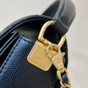 Chanel 24K Handle Flap Bag Black Calfskin Leather