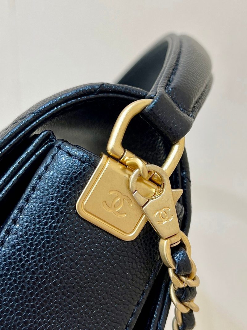 Chanel 24K Handle Flap Bag Black Calfskin Leather
