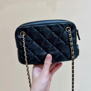 CC 24K Gold Coin Camera Bag 18cm Black Lambskin Light GHW