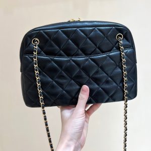 CC 24K Gold Coin Camera Bag 24cm Black Lambskin Light GHW