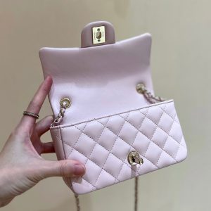 CC 24K Mini Flap Bag 18cm Light Pink Lambskin Gold Hardware