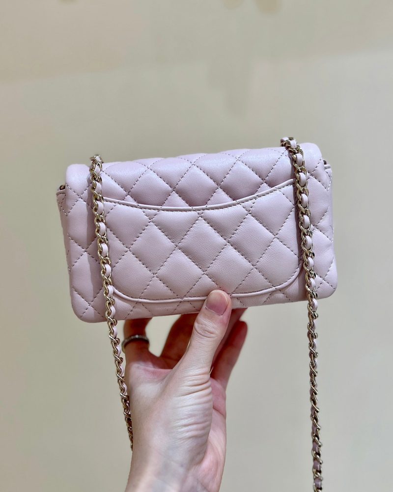 CC 24K Mini Flap Bag 18cm Light Pink Lambskin Gold Hardware